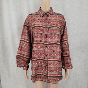 K Arnold Vintage Southwestern Tribal Silk Button Down Shirt Women's Large